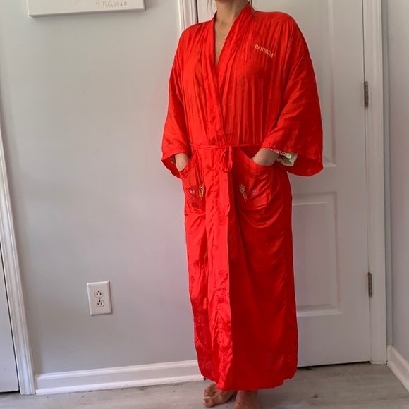Golden‎ Bee Vintage Embroidered Robe Tie Waist Chinese Kimono Red peacock M - Picture 5 of 15